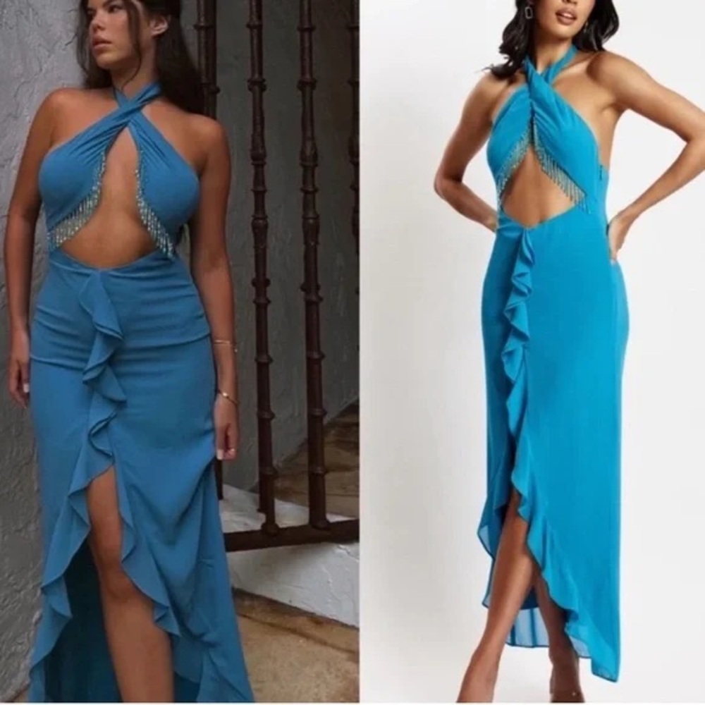 Meshki Blue Halter Maxi Dress